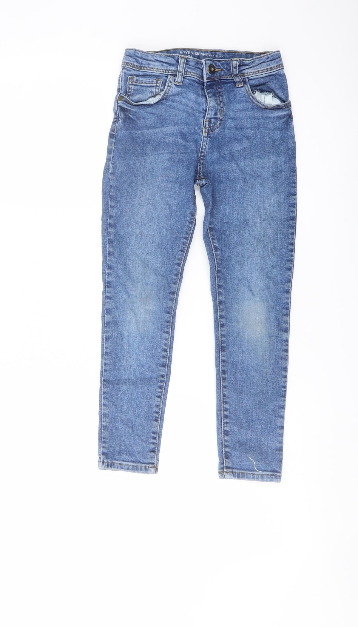 Additional front view of Denim & Co. girls’ blue polyester skinny jeans, size 6-7, years regular button