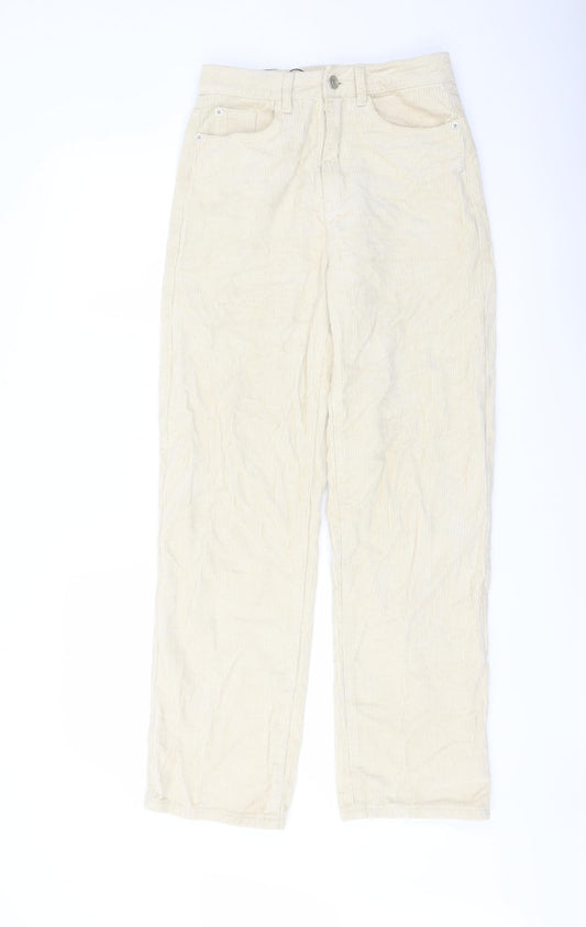 Missguided Womens Beige Cotton Trousers Size 8 L28 in Regular Button