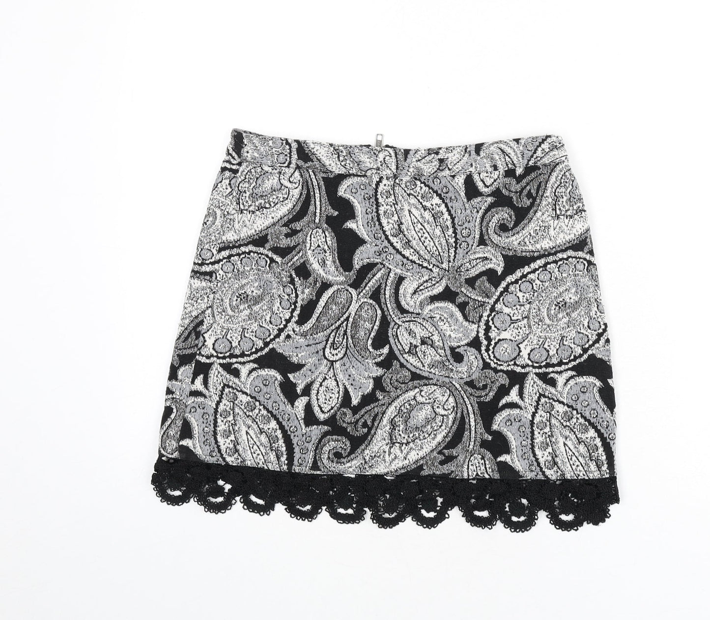 Topshop Womens Multicoloured Paisley Polyester A-Line Skirt Size 8 Zip - Lace Trim
