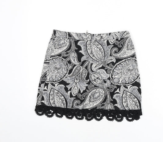 Topshop Womens Multicoloured Paisley Polyester A-Line Skirt Size 8 Zip - Lace Trim