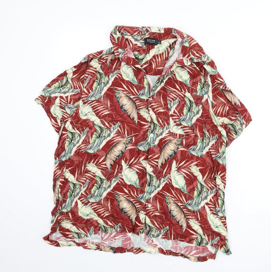 Burton Mens Multicoloured Geometric Viscose Button-Up Size L Collared Button - Leaf Print
