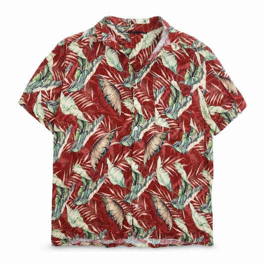 Burton Mens Multicoloured Geometric Viscose Button-Up Size L Collared Button - Leaf Print