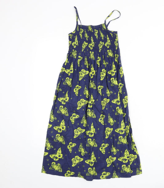 Indigo Girls Blue Geometric 100% Cotton A-Line Size 7 Years Square Neck Pullover - Butterfly Print