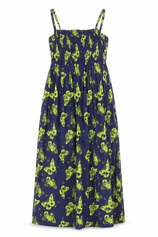 Indigo Girls Blue Geometric 100% Cotton A-Line Size 7 Years Square Neck Pullover - Butterfly Print