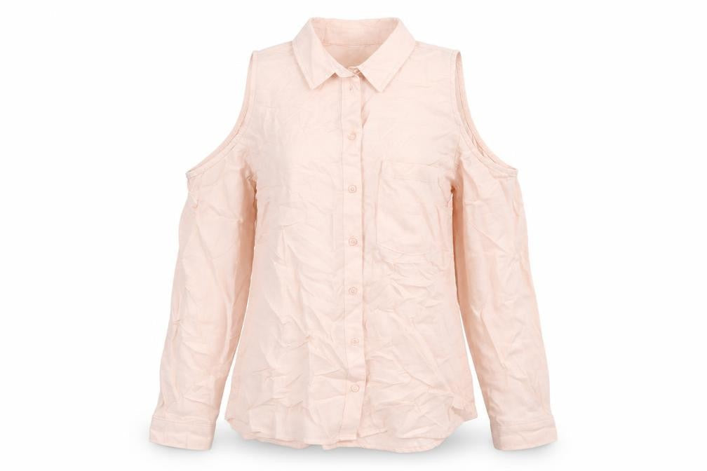 Divided by H&M Womens Pink Viscose Basic Button-Up Size 6 Collared - Shoulder Cut Outs