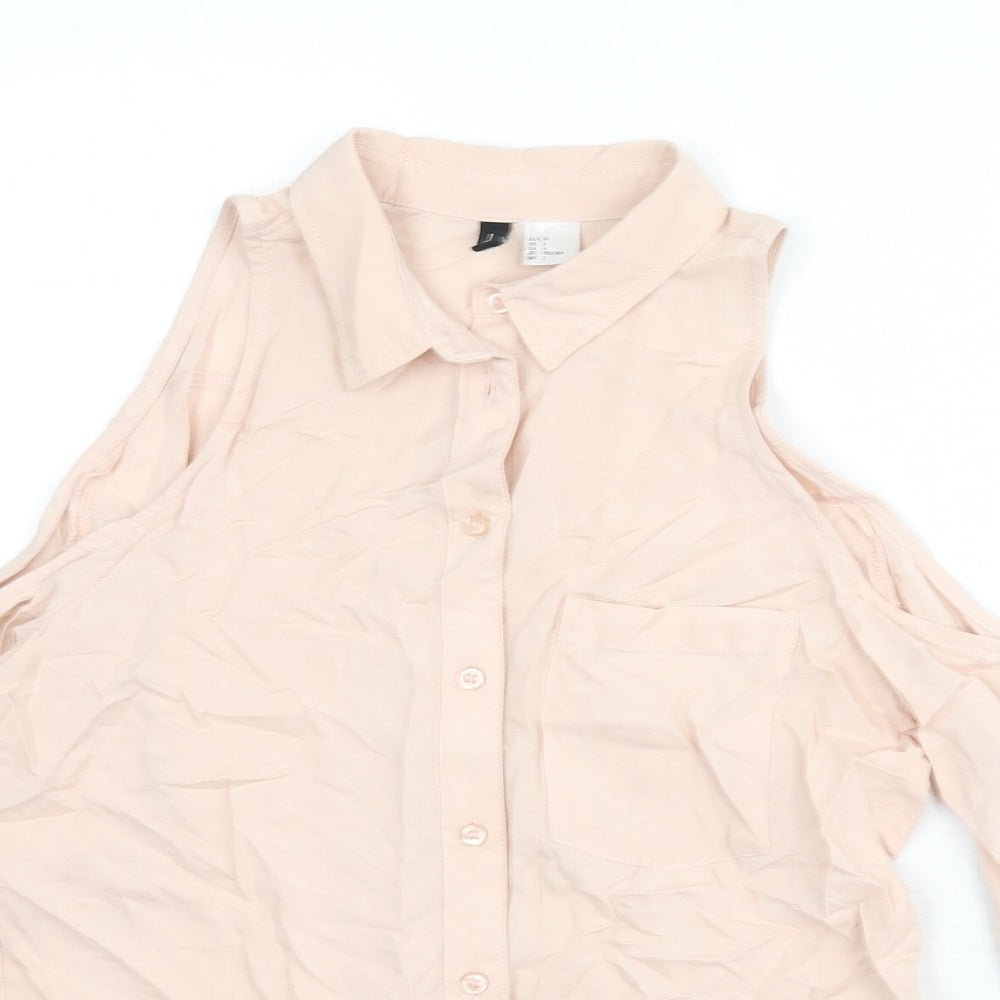 Divided by H&M Womens Pink Viscose Basic Button-Up Size 6 Collared - Shoulder Cut Outs