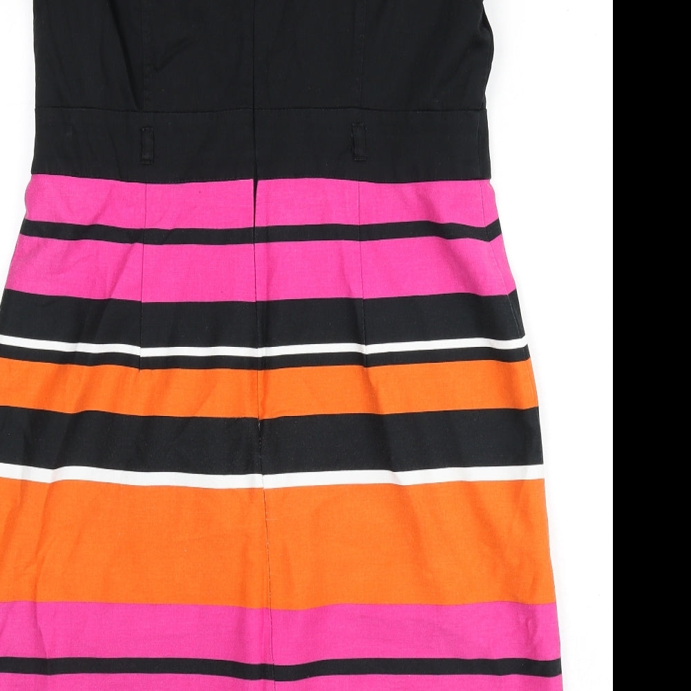 BHS Womens Multicoloured Striped Cotton A-Line Size 16 Round Neck Zip