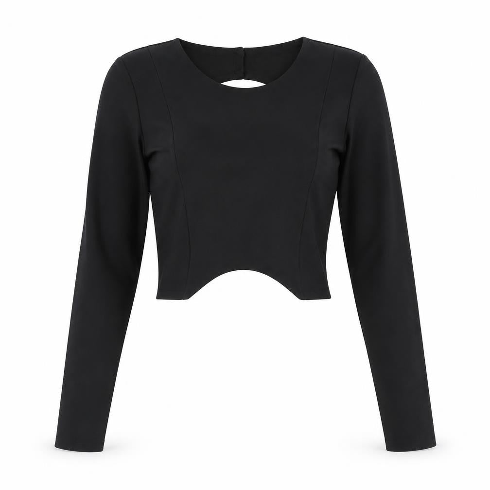 Zara Womens Black Polyester Basic T-Shirt Size M Round Neck - Tie Back, Back Cut Out