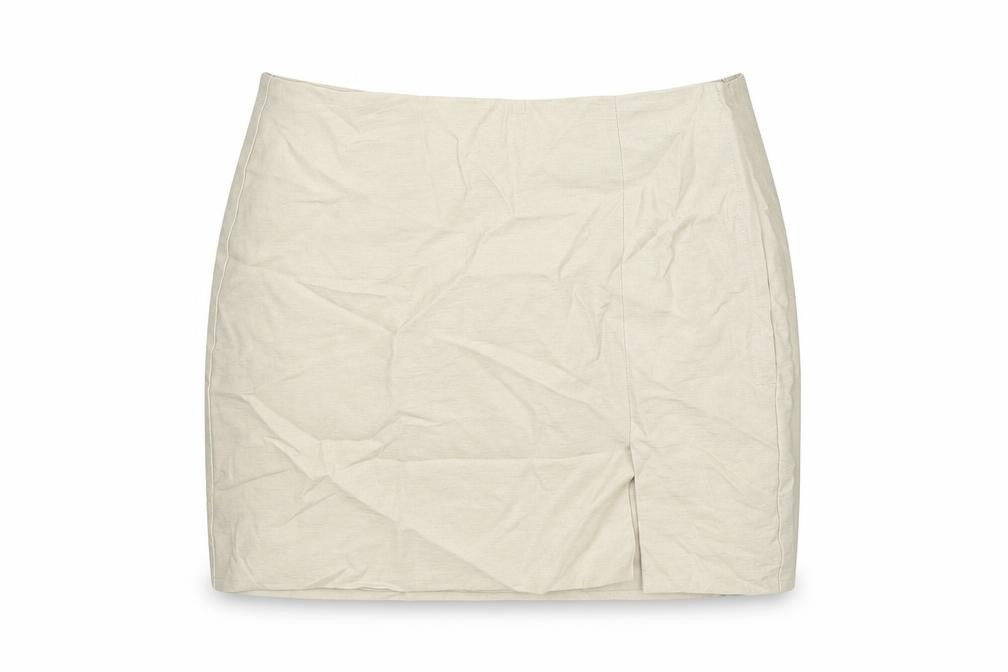 H&M Womens Beige Viscose Mini Skirt Size 6 Zip - Slit