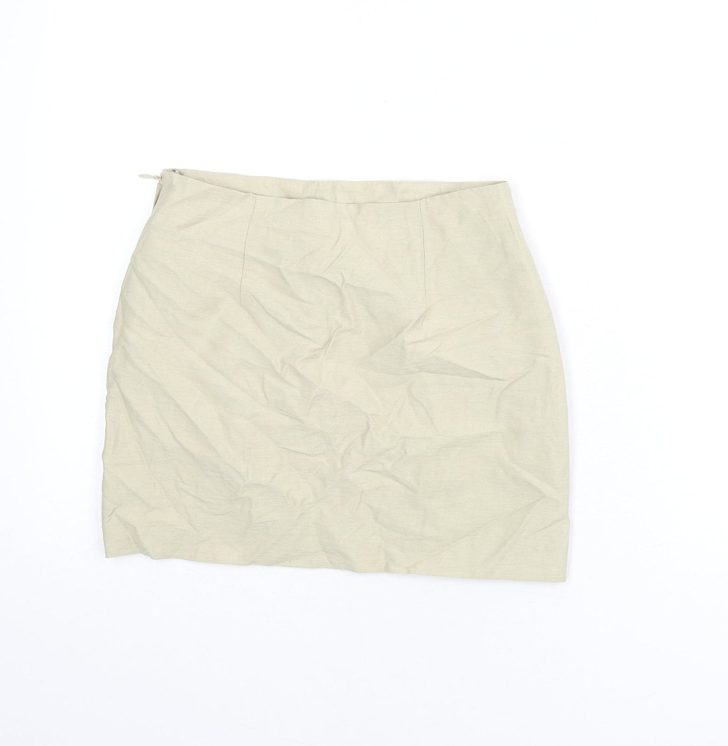 H&M Womens Beige Viscose Mini Skirt Size 6 Zip - Slit