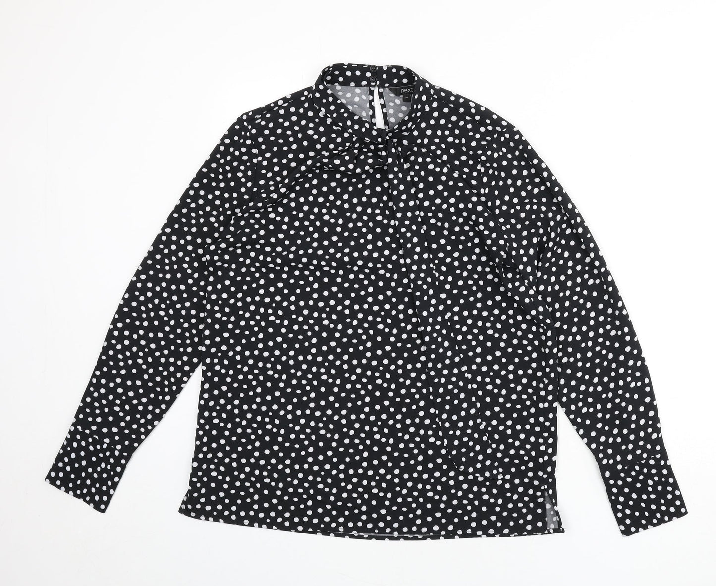 NEXT Womens Black Polka Dot Polyester Basic Blouse Size 10 Mock Neck
