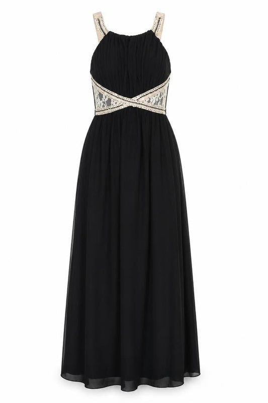 Little Mistress Womens Black Polyester Maxi Size 8 Scoop Neck Pullover - Sequins, Lace Detail