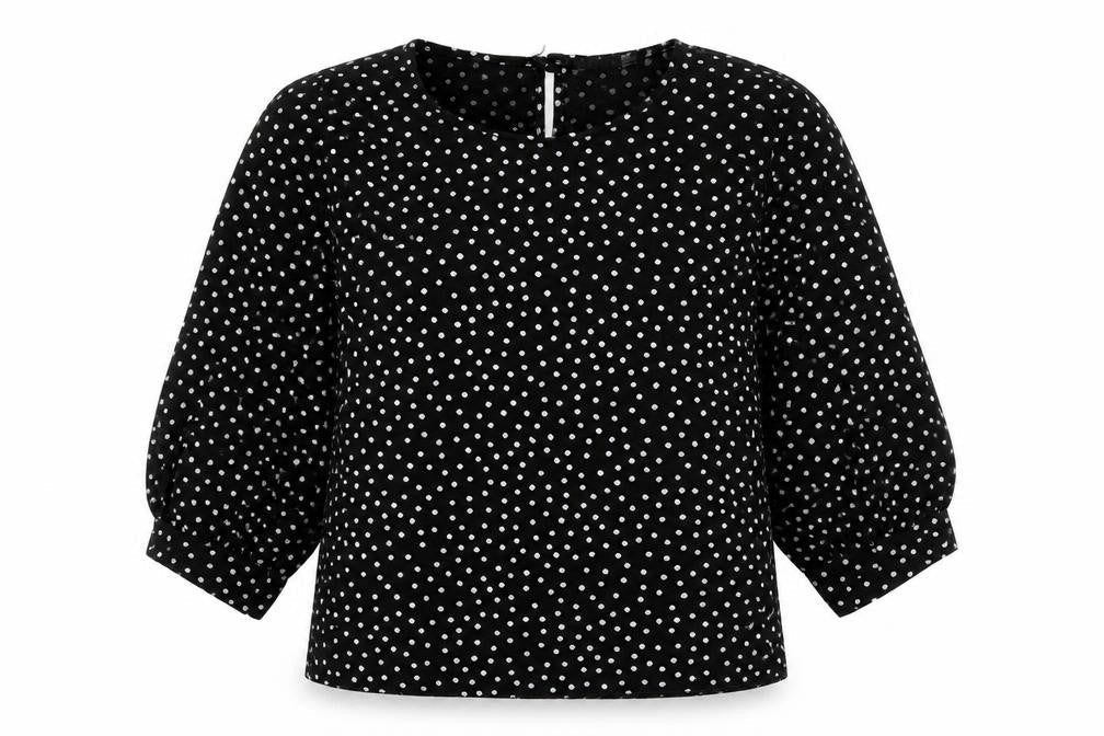 Boohoo Womens Black Polka Dot Polyester Basic Blouse Size 10 Round Neck