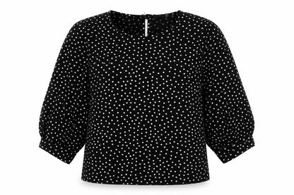 Boohoo Womens Black Polka Dot Polyester Basic Blouse Size 10 Round Neck