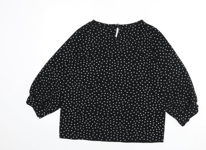 Boohoo Womens Black Polka Dot Polyester Basic Blouse Size 10 Round Neck