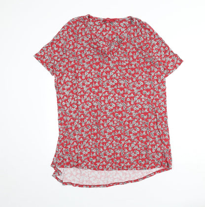 Next Womens Red Floral Viscose Sheath Size 18 V-Neck Pullover