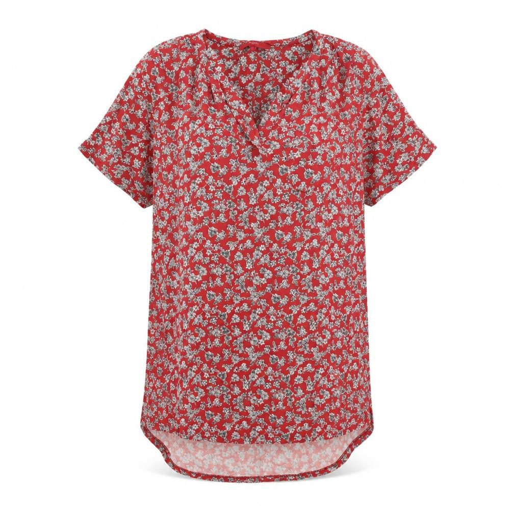 NEXT Womens Red Floral Viscose Sheath Size 18 V-Neck Pullover