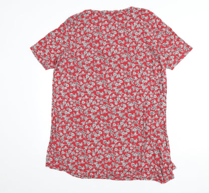 Next Womens Red Floral Viscose Sheath Size 18 V-Neck Pullover
