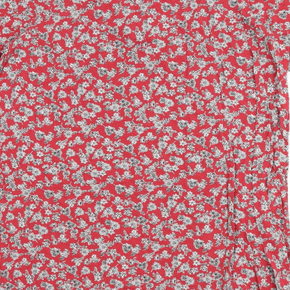 Next Womens Red Floral Viscose Sheath Size 18 V-Neck Pullover
