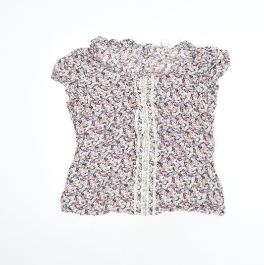 Monsoon Womens Multicoloured Floral Viscose Basic Blouse Size 14 Round Neck - Lace Detail