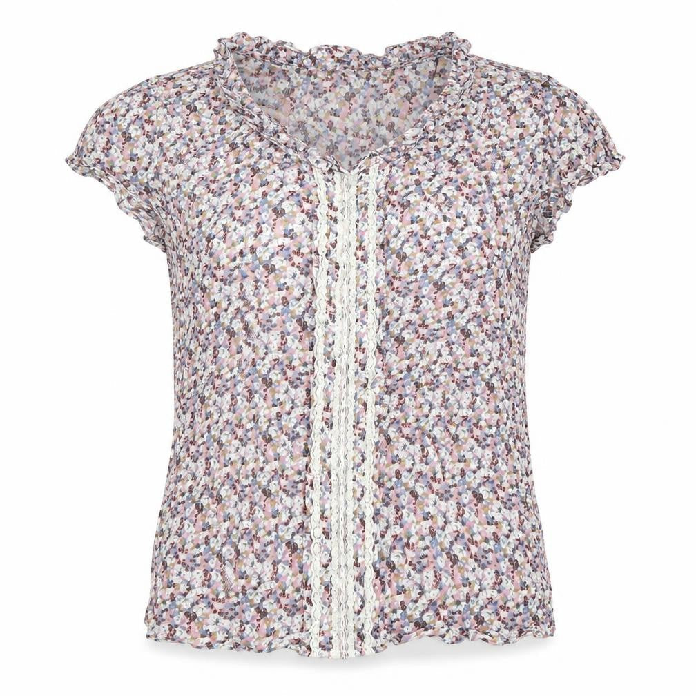 Monsoon Womens Multicoloured Floral Viscose Basic Blouse Size 14 Round Neck - Lace Detail