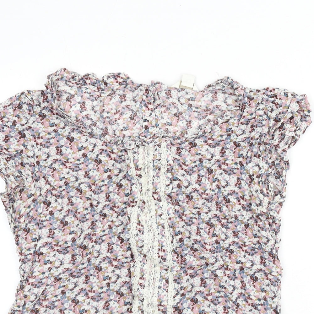 Monsoon Womens Multicoloured Floral Viscose Basic Blouse Size 14 Round Neck - Lace Detail