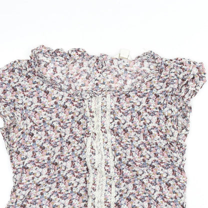 Monsoon Womens Multicoloured Floral Viscose Basic Blouse Size 14 Round Neck - Lace Detail