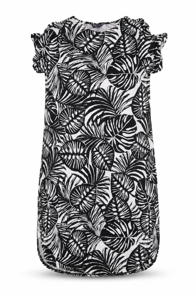 Marks & Spencer Womens Black Geometric Viscose Sheath Size 14 Round Neck Pullover - Leaf Print
