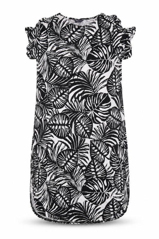 Marks & Spencer Womens Black Geometric Viscose Sheath Size 14 Round Neck Pullover - Leaf Print