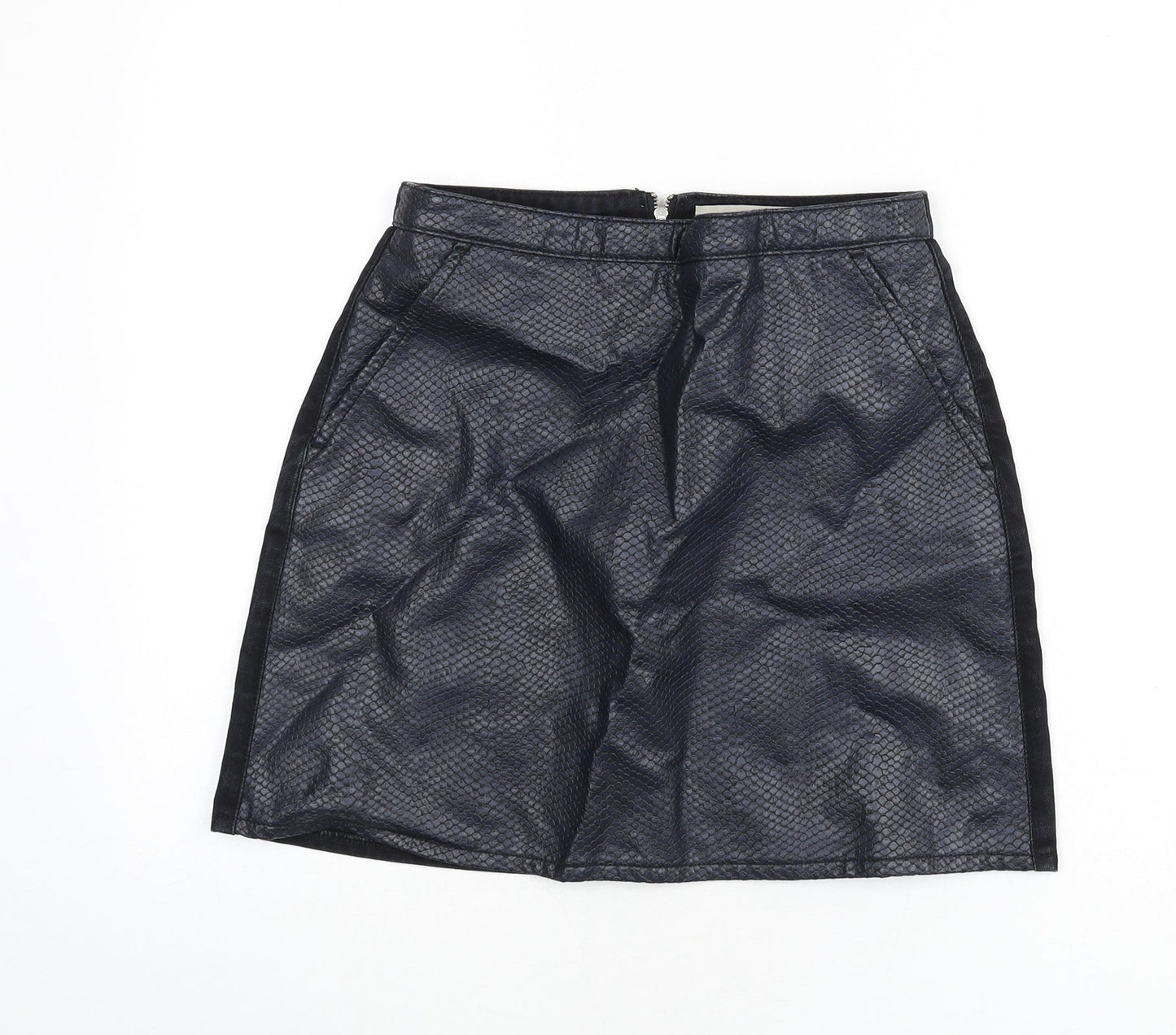 Topshop Womens Blue Animal Print Cotton A-Line Skirt Size 28 in Zip - Snake Skin Print, Faux Leather