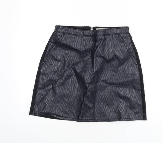 Topshop Womens Blue Animal Print Cotton A-Line Skirt Size 28 in Zip - Snake Skin Print, Faux Leather