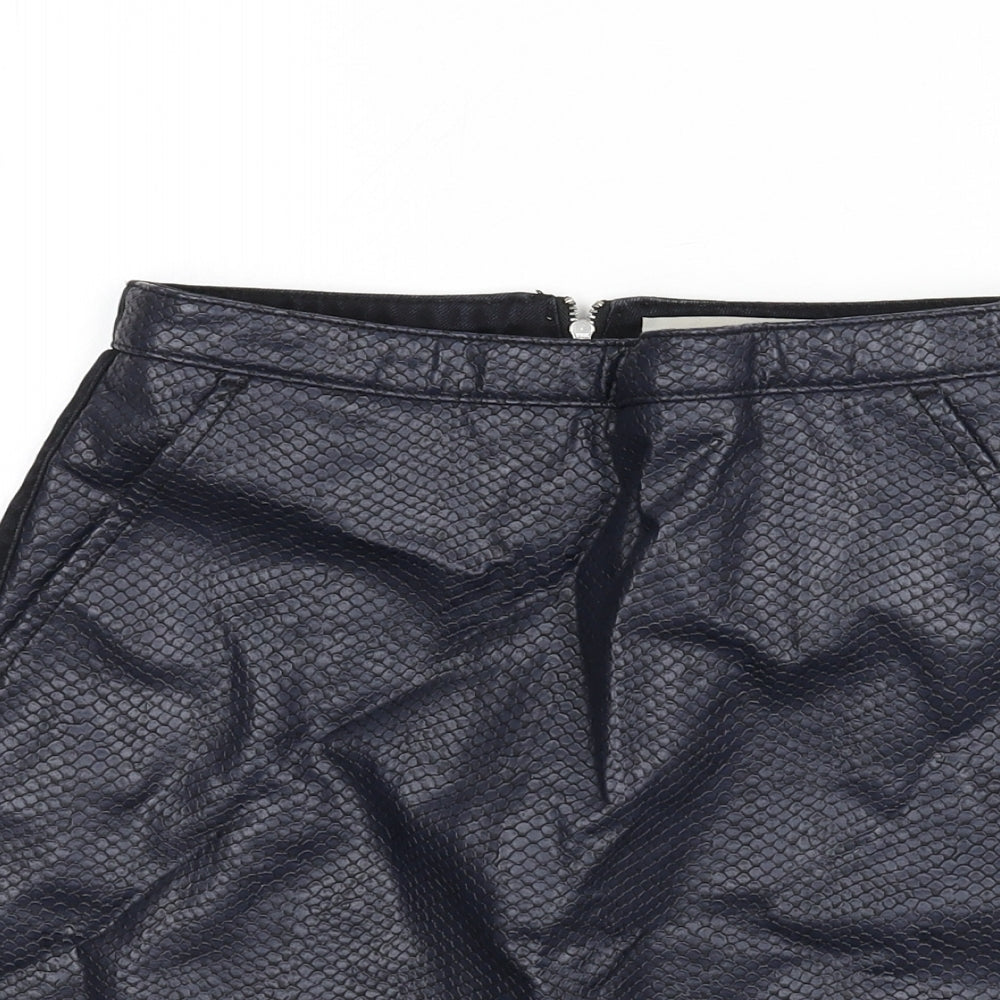 Topshop Womens Blue Animal Print Cotton A-Line Skirt Size 28 in Zip - Snake Skin Print, Faux Leather