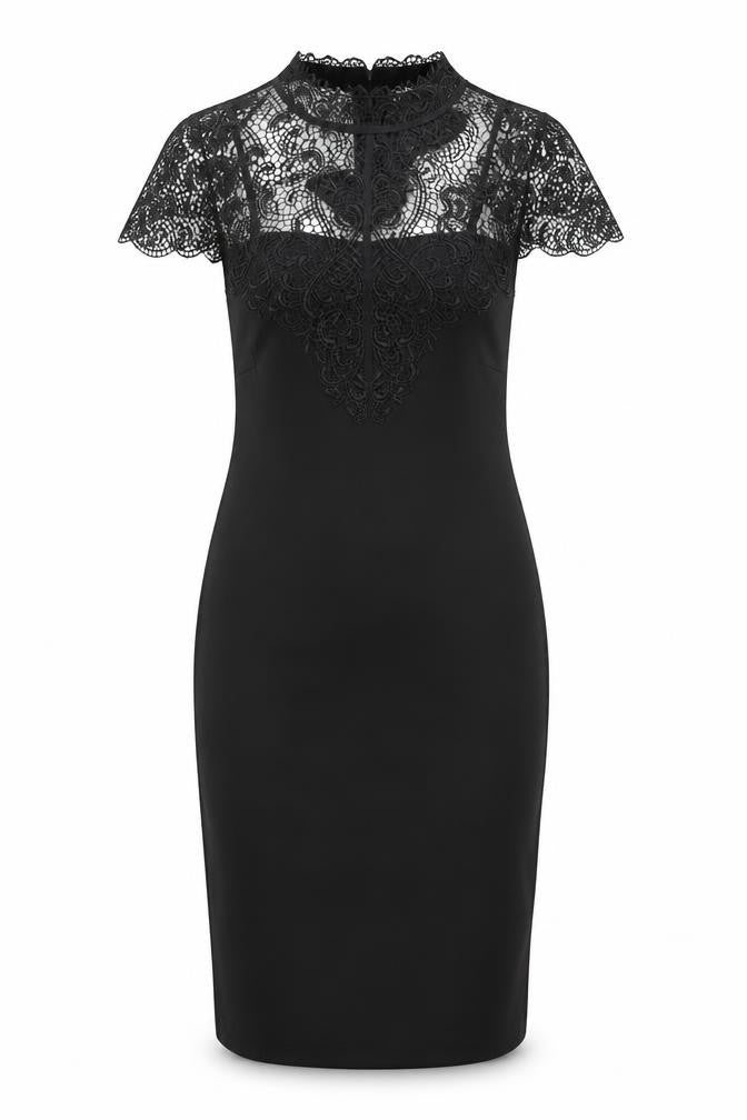Mohito Womens Black Polyester Bodycon Size 10 Mock Neck Tie - Lace Detail
