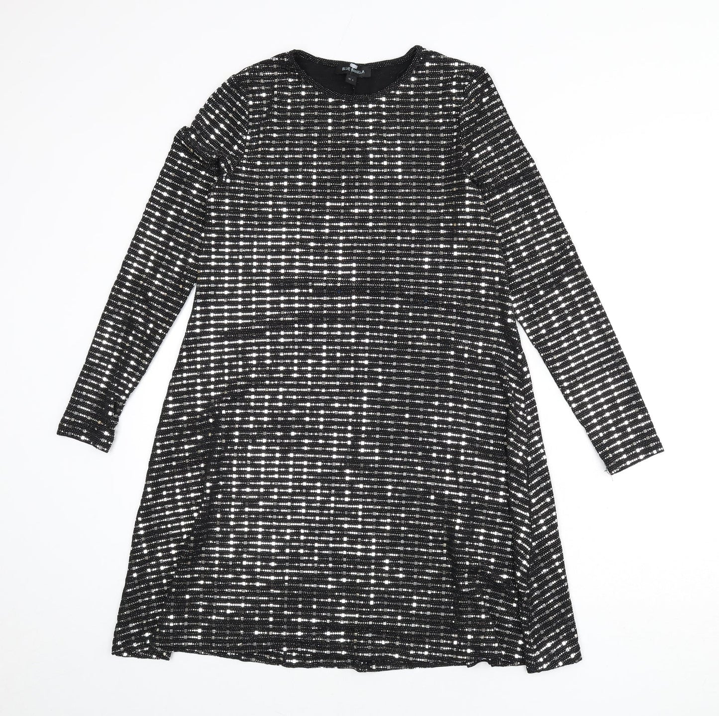 Blue Vanilla Womens Black Nylon A-Line Size S Round Neck Pullover - Sequins