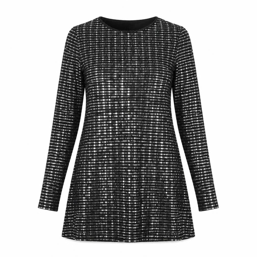 Blue Vanilla Womens Black Nylon A-Line Size S Round Neck Pullover - Sequins