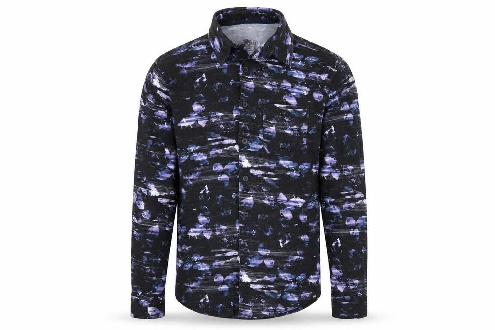 BAM Mens Black Geometric Viscose Button-Up Size M Collared Button