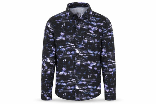 BAM Mens Black Geometric Viscose Button-Up Size M Collared Button