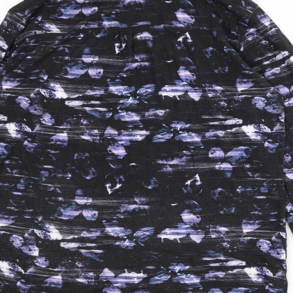 BAM Mens Black Geometric Viscose Button-Up Size M Collared Button