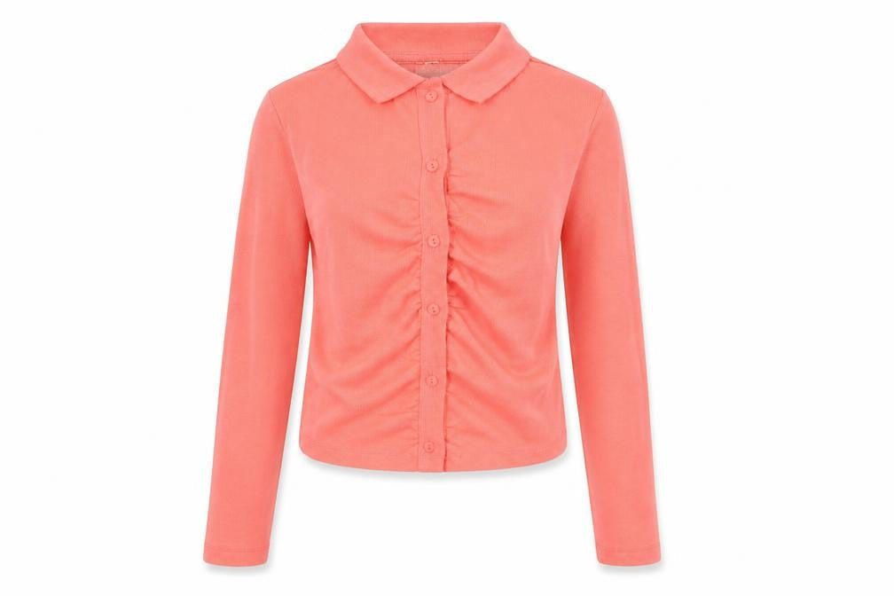 Zara Womens Pink Cotton Cropped Button-Up Size S Collared - Ribbed