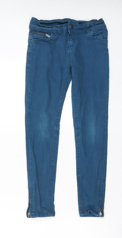 Additional front view of Denim & Co. girls’ blue cotton skinny jeans, size 9-10, years, 23-inch leg regular zip - ankle zips