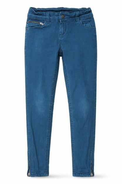 Front view of Denim & Co. girls’ blue cotton skinny jeans, size 9-10, years, 23-inch leg regular zip - ankle zips