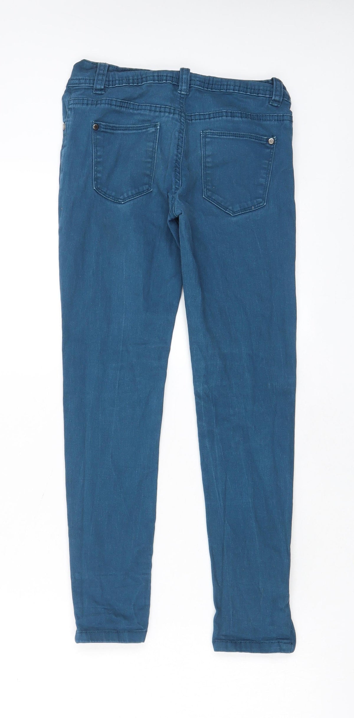 Back view of Denim & Co. girls’ blue cotton skinny jeans, size 9-10, years, 23-inch leg regular zip - ankle zips