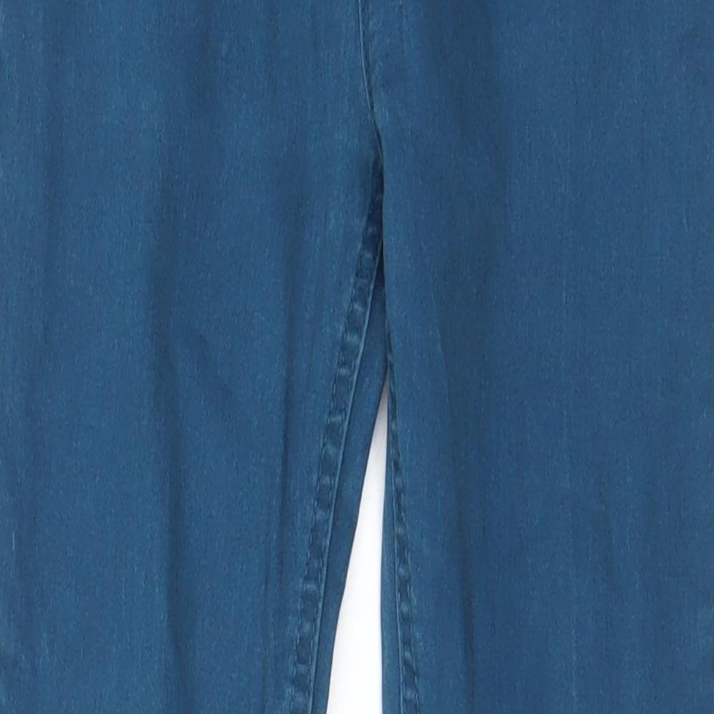 Close-up detail of Denim & Co. girls’ blue cotton skinny jeans, size 9-10, years, 23-inch leg regular zip - ankle zips