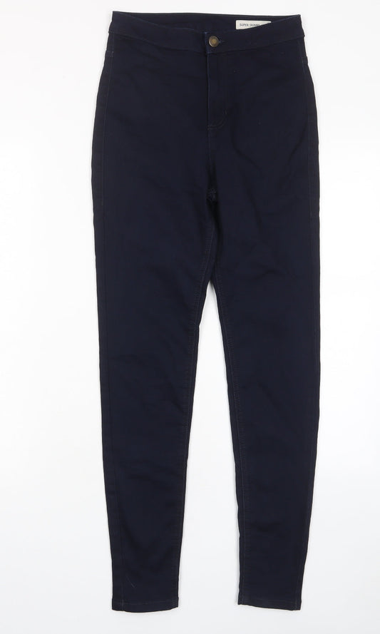 Marks and Spencer Womens Blue Cotton Skinny Jeans Size 8 L28 in Regular Zip - Pockets