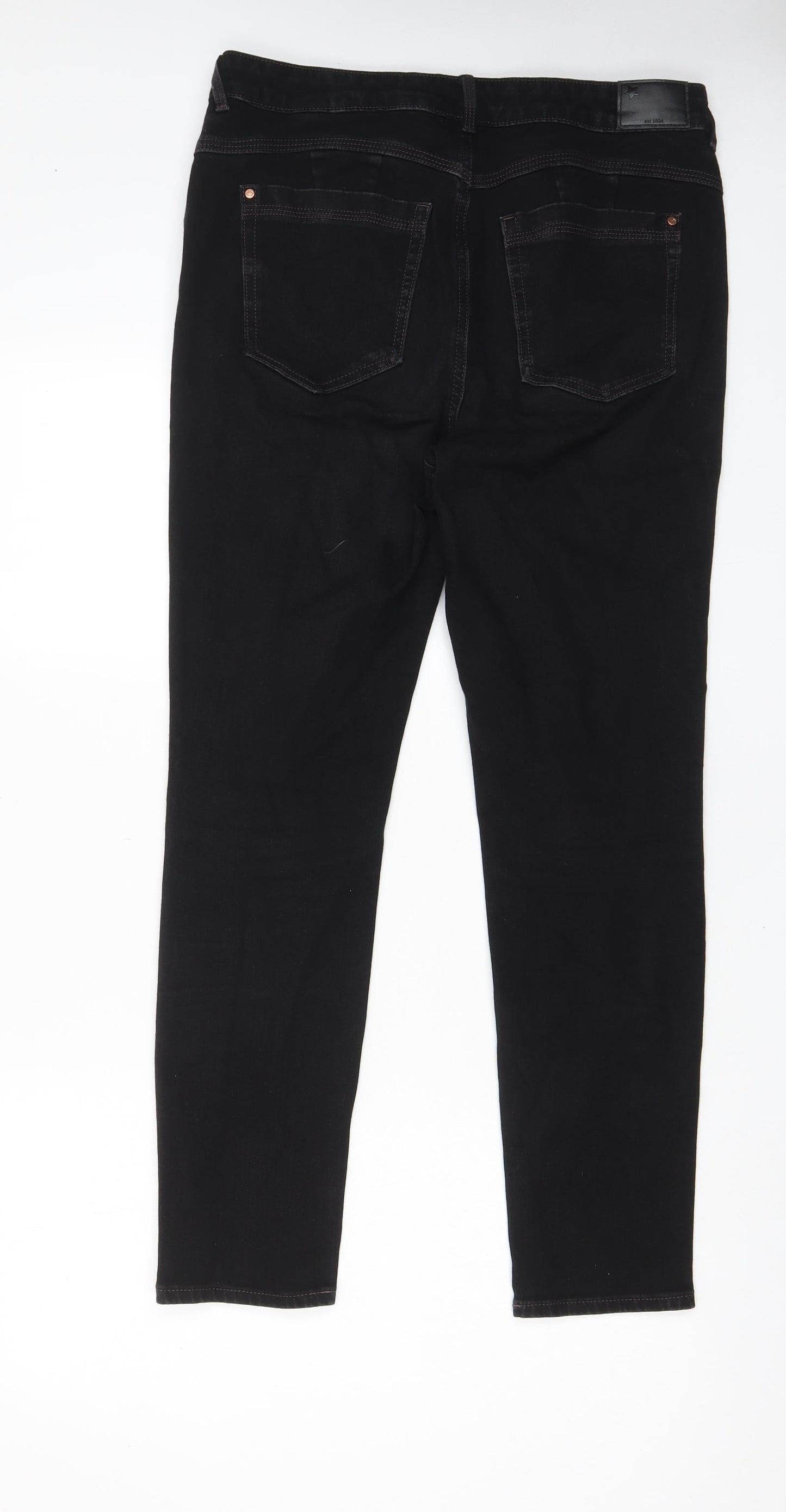 Marks and Spencer Womens Black Cotton Skinny Jeans Size 34 in L28 in Regular Zip - Pockets