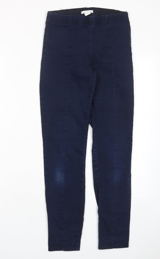 H&M Womens Blue Cotton Capri Trousers Size 6 L27 in Regular - Elasticated Waist