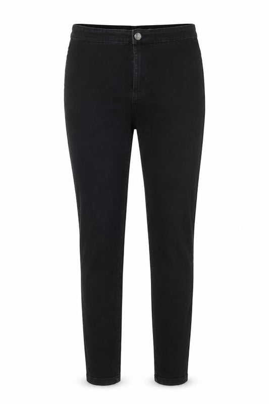 Front view of Denim & Co. women’s black cotton skinny jeans, size UK 12, 29-inch leg regular zip - pockets