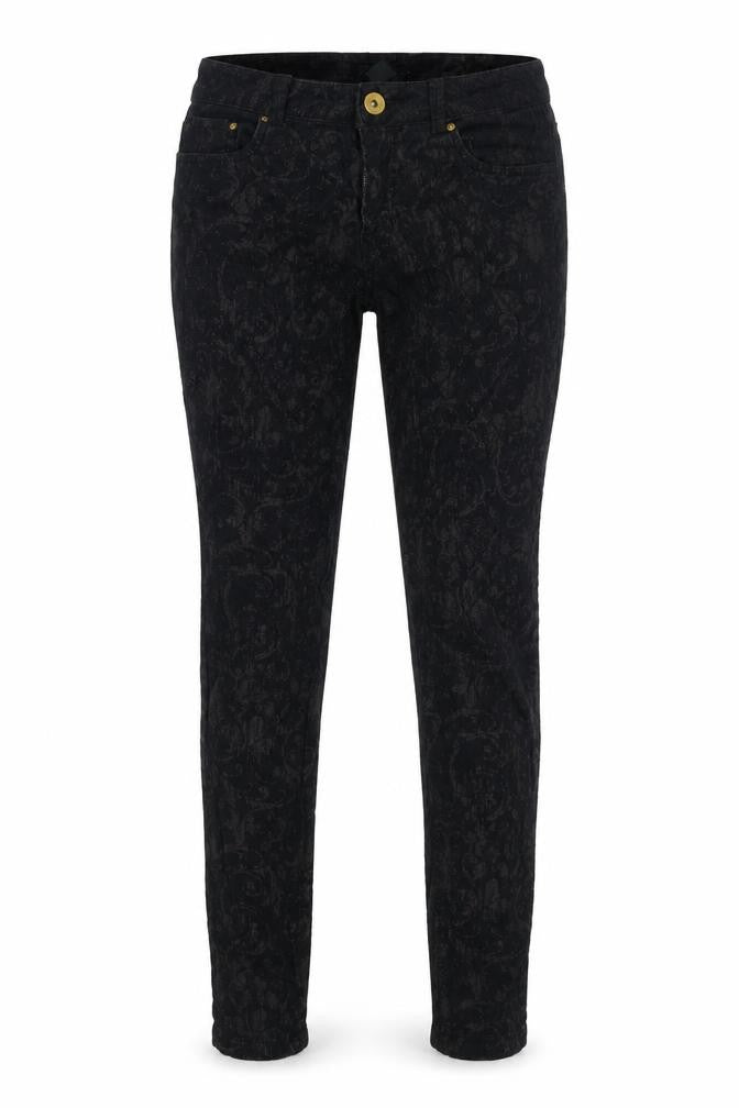 H&M Womens Black Paisley Cotton Trousers Size 8 L31 in Regular Zip