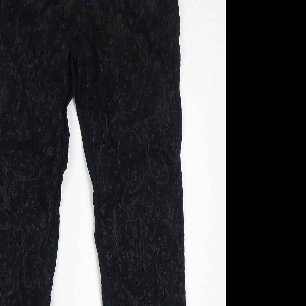 H&M Womens Black Paisley Cotton Trousers Size 8 L31 in Regular Zip