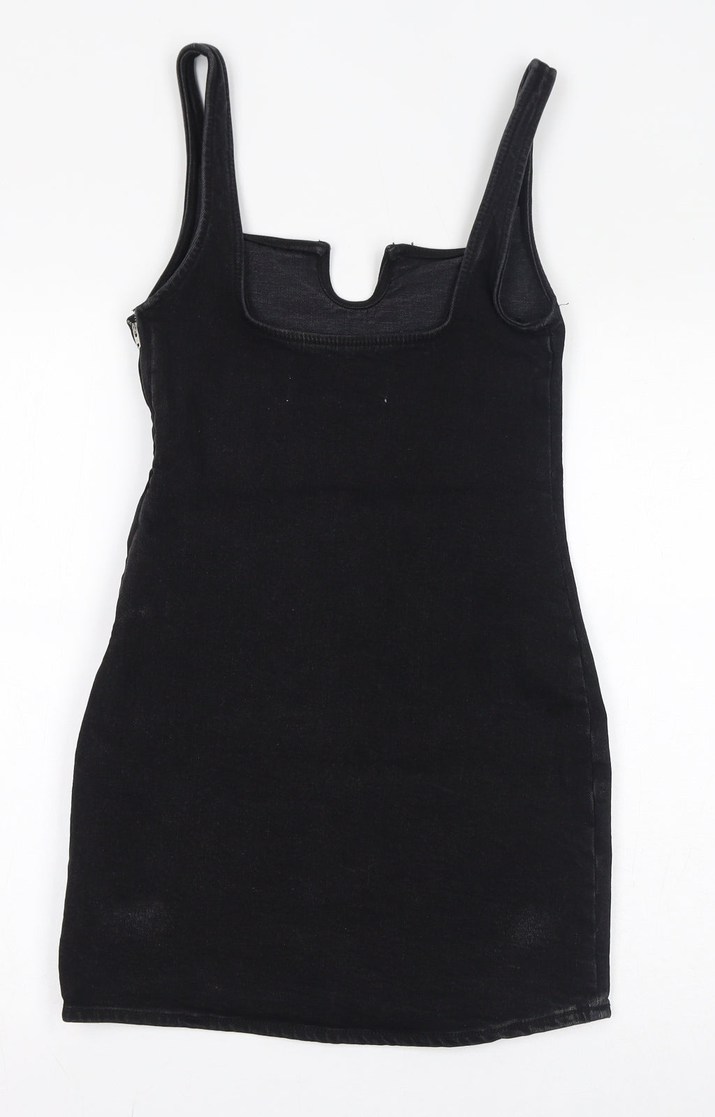Zara Womens Black Cotton Pencil Dress Size S V-Neck Zip
